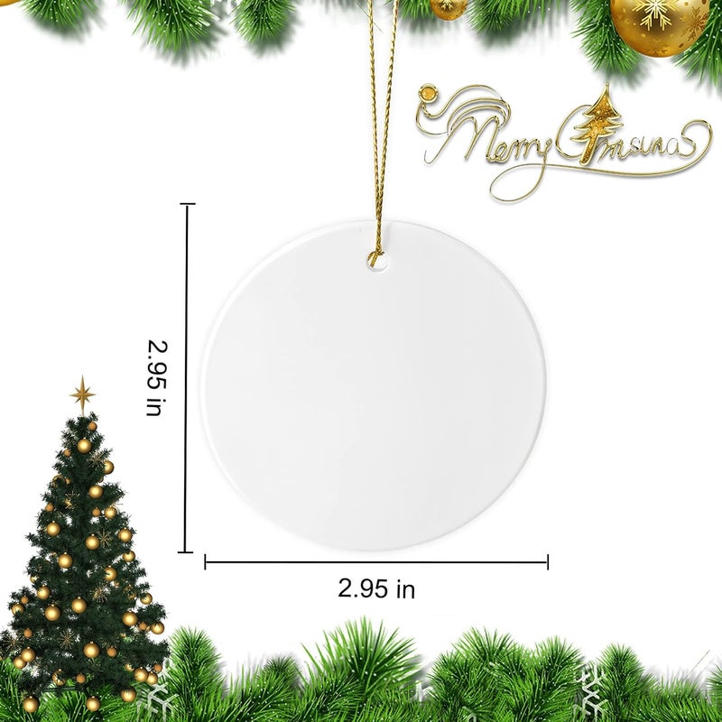 AMONE Sublimation Ceramic Ornament Blanks - 25PC Bulk White Round Porcelain Discs for Heat Press Printing - Personalized Xmas Tree Keepsake Crafts Gift - Image 2